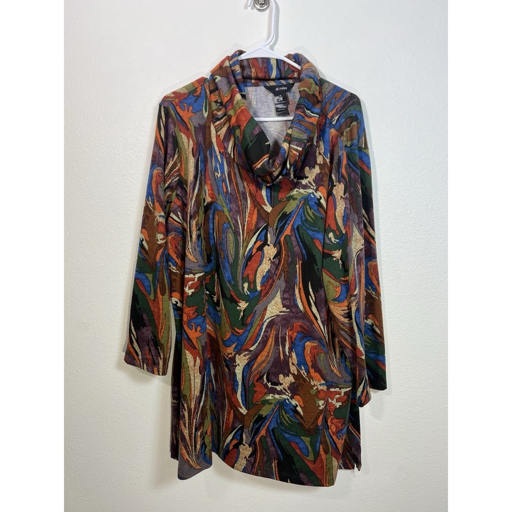 Ali Miles Women's 2X Sweater Multicolor Geometric Lagenlook Artsy Lightweight